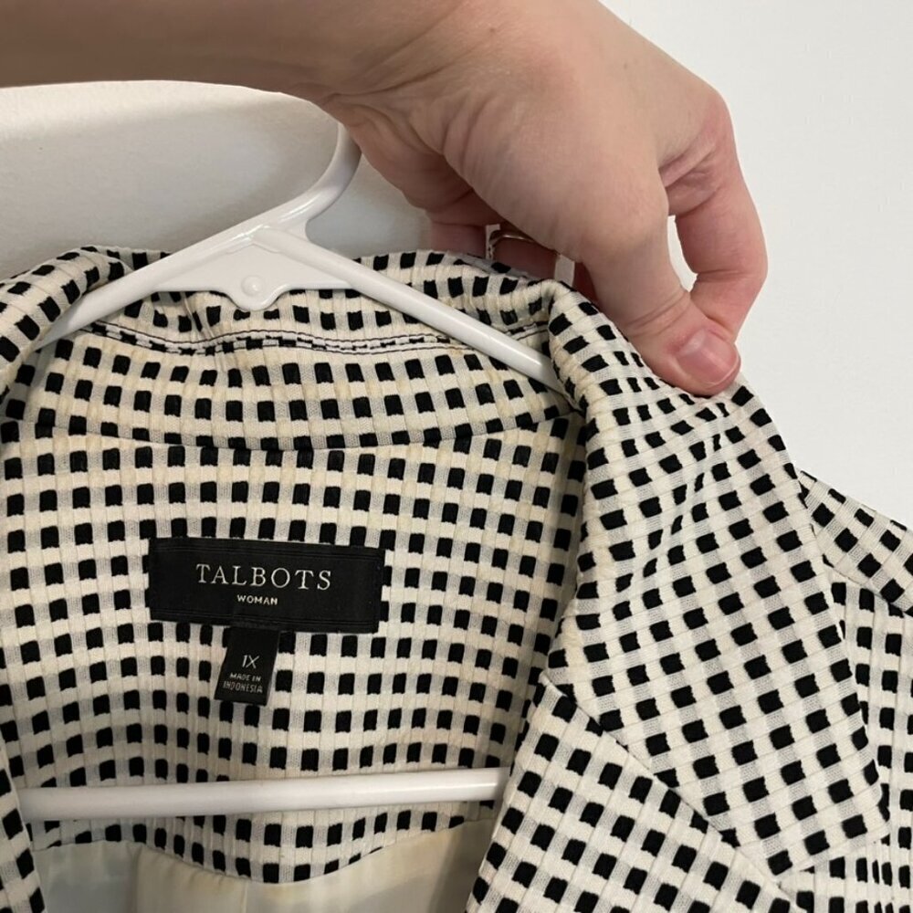 Talbots Plus Size Textured Checked Blazer Cream B… - image 5